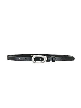 Frame Denim Black Slim Leather Belt with Oval Silver Buckle